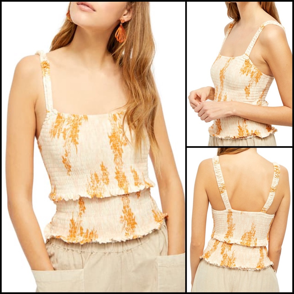 Free People Intimately Rust Floral Print Smocked Tank Top - Picture 2 of 11